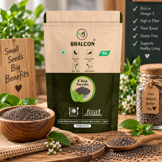 BRALCON Raw Unroasted Organic Chia Seeds - 100gm