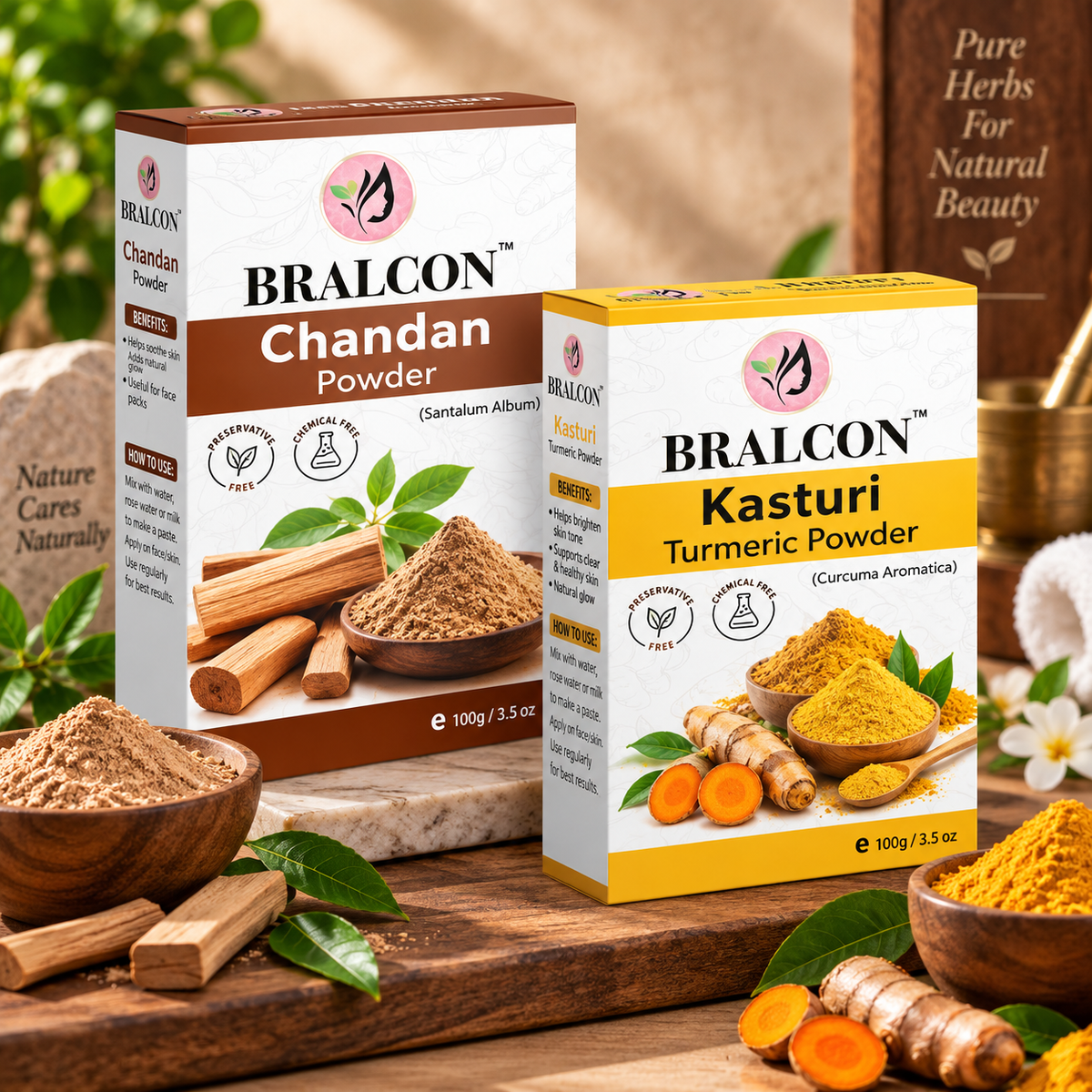 Kasturi Haldi Chandan Powder Combo for Face Pack | Sandalwood Powder | Amba Haldi Powder | Skin Mask | Pack of 2 | 200gm
