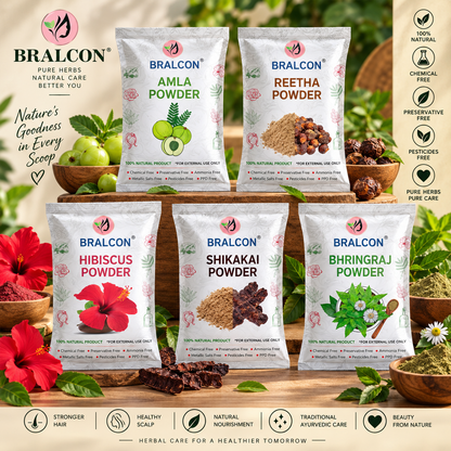 Amla, Reetha, Shikakai, Hibiscus, Bhringraj - 100g each (100 X 5 Pack) || Natural Herbal Powder Combo for Hairs || Chemical Free (Pack of 5, 100g each, Total 500 g Pack)