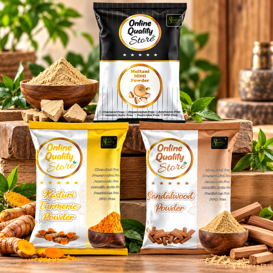 Online Quality Store Chandan Powder,sandalwood powder(100g) |Kasturi Turmeric Powder For Face Pack,kasturi manjal,wild turmeric powder(100g) |Multani Mitti Powder (100g) |Herbal Face Packs, 300g