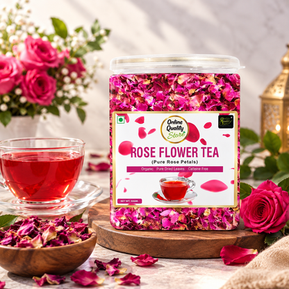 Online Quality Store Organic Rose Flower Tea - 50g | Pure Rose Petals | Caffeine Free Herbal Tea | Use for Iced Tea, Cocktails