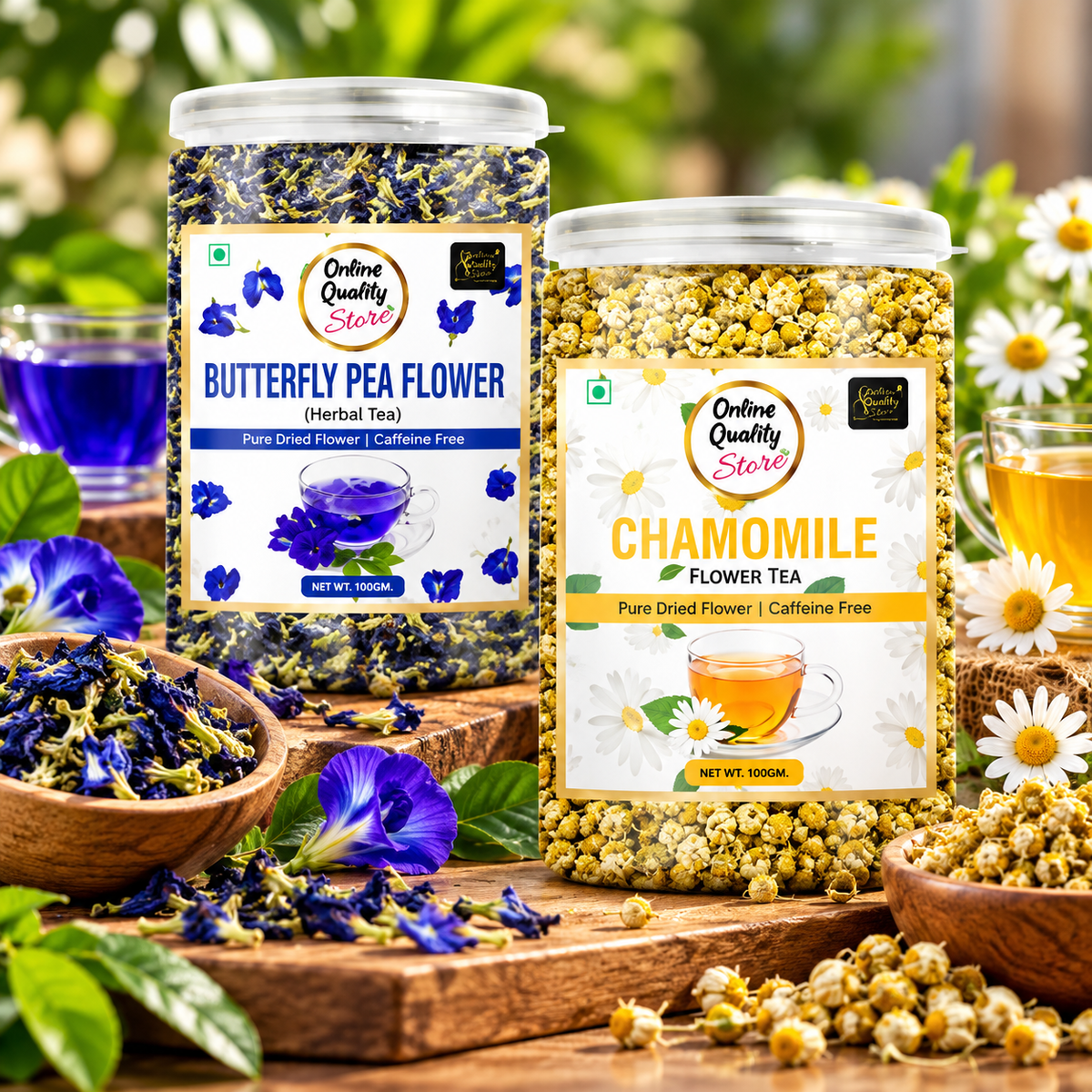 Online Quality Store Organic Butterfly Pea Flower, Chamomile Flower Herbal Tea Combo- 100g Each