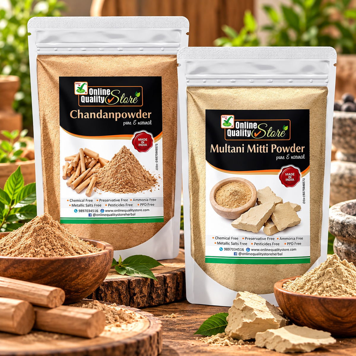 Online Quality Store Sandalwood Powder For Skin (Chandan Powder 100g) + Pure Multani Mitti Powder (150g) |sandalwood powder for face,puja,skin |Bentonite Clay |Fuller's Earth,250g Pack