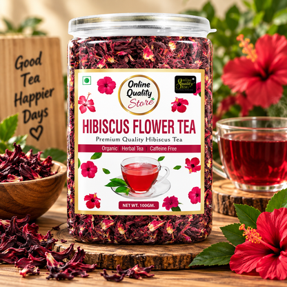 Online Quality Store Organic Hibiscus Flower Tea-100g | Caffeine Free Herbal Tea | Improve Digestion