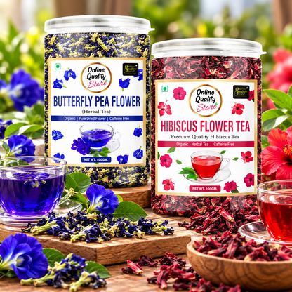 Online Quality Store Organic Hibiscus Flower Tea-100g & Butterfly Pea Flower Tea- 100g |Herbal Tea