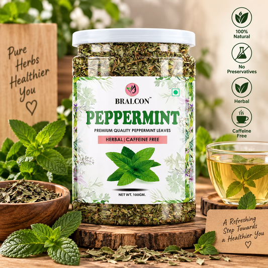 BRALCON Peppermint Herbal Tea - 100g Caffeine Free Pure Peppermint Leaves Relaxing & Refreshing Mint Tea Vegan Gluten Free Eco-Conscious
