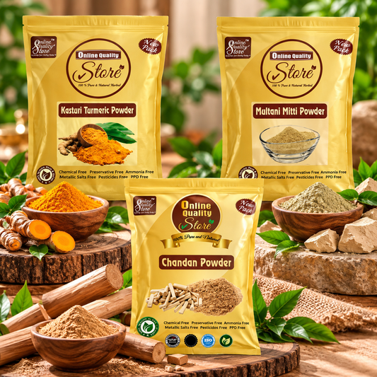 Online Quality Store Chandan Powder +Kasturi Turmeric Powder For Face Pack +Multani Mitti Powder |